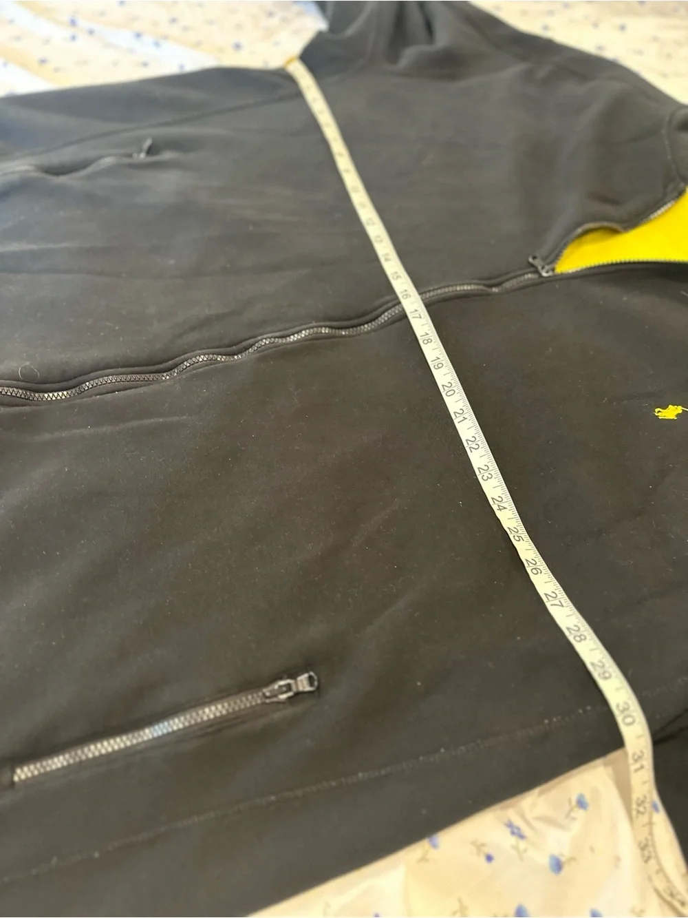 Polo Ralph Lauren Sz:4XLB Black Full Zip Hoodie Bright Yellow Interior & Pony.